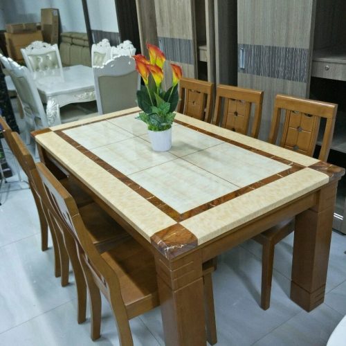 Bộ bàn ăn mặt đá chữ nhật GR012 5 Bộ bàn ăn mặt đá chữ nhật GR012