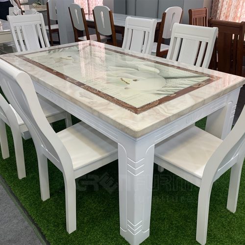 Bộ bàn ăn mặt đá 3D khập khẩu GR 040 8 Bộ bàn ăn mặt đá 3D khập khẩu GR040