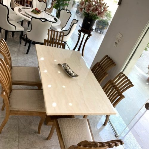 Bộ Bàn Ăn Mặt Đá Cao Cấp 6 Ghế Bọc Nệm Nhập Khẩu GR088