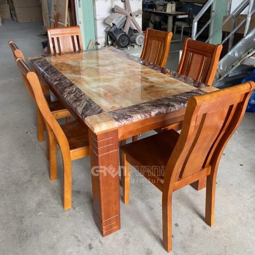 Bộ bàn ăn mặt đá chữ nhật GR061