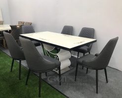 Bộ bàn ăn mặt đá hiện đại ghế bọc nệm nhập khẩu GR302