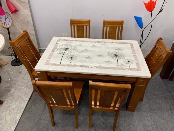 Bộ bàn ăn mặt đá hoa 3D GR 034