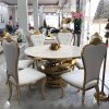 Bộ bàn ăn tròn mạ vàng mặt đá nhập khẩu 6 ghế GR T015