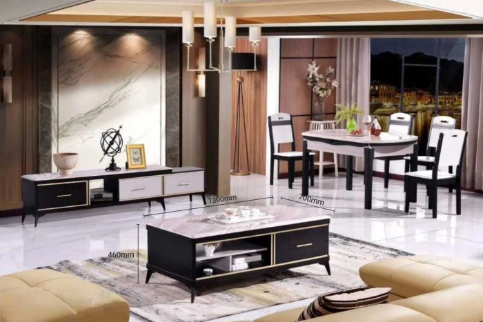 Set bàn trà kệ tivi mặt đá nhập khẩu GR 007 TV