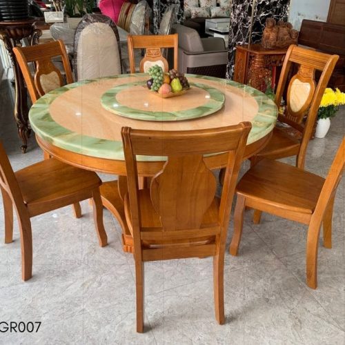 Bộ bàn ăn mặt đá tròn cao cấp nội thất Greenfurni GR007 5 noi that greenfurni ban an mat da