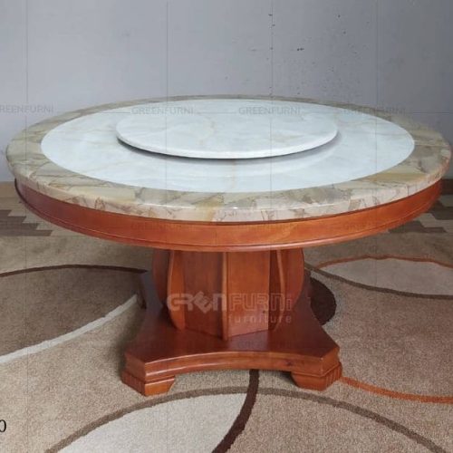 Bộ bàn ăn mặt đá tròn Doha nội thất Greenfurni GR010 5 ban an mat da marble nguyen khoi
