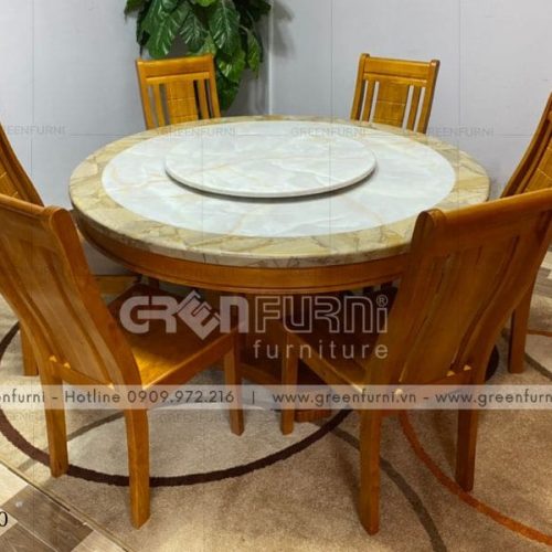 Bộ bàn ăn mặt đá tròn Doha nội thất Greenfurni GR010 6 bo ban an mat da tron nhap khau