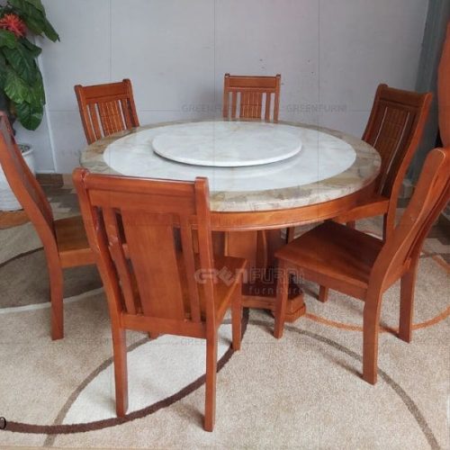 Bộ bàn ăn mặt đá tròn Doha nội thất Greenfurni GR010 7 bo ban an mat da tron noi that greenfurni