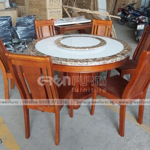 Bộ bàn ăn tròn mặt đá nguyên khối nội thất Greenfurni GR005 7 greenfurni ban an tron mat da