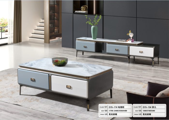 Set bàn trà kệ tivi mặt đá nhập khẩu GR015Q