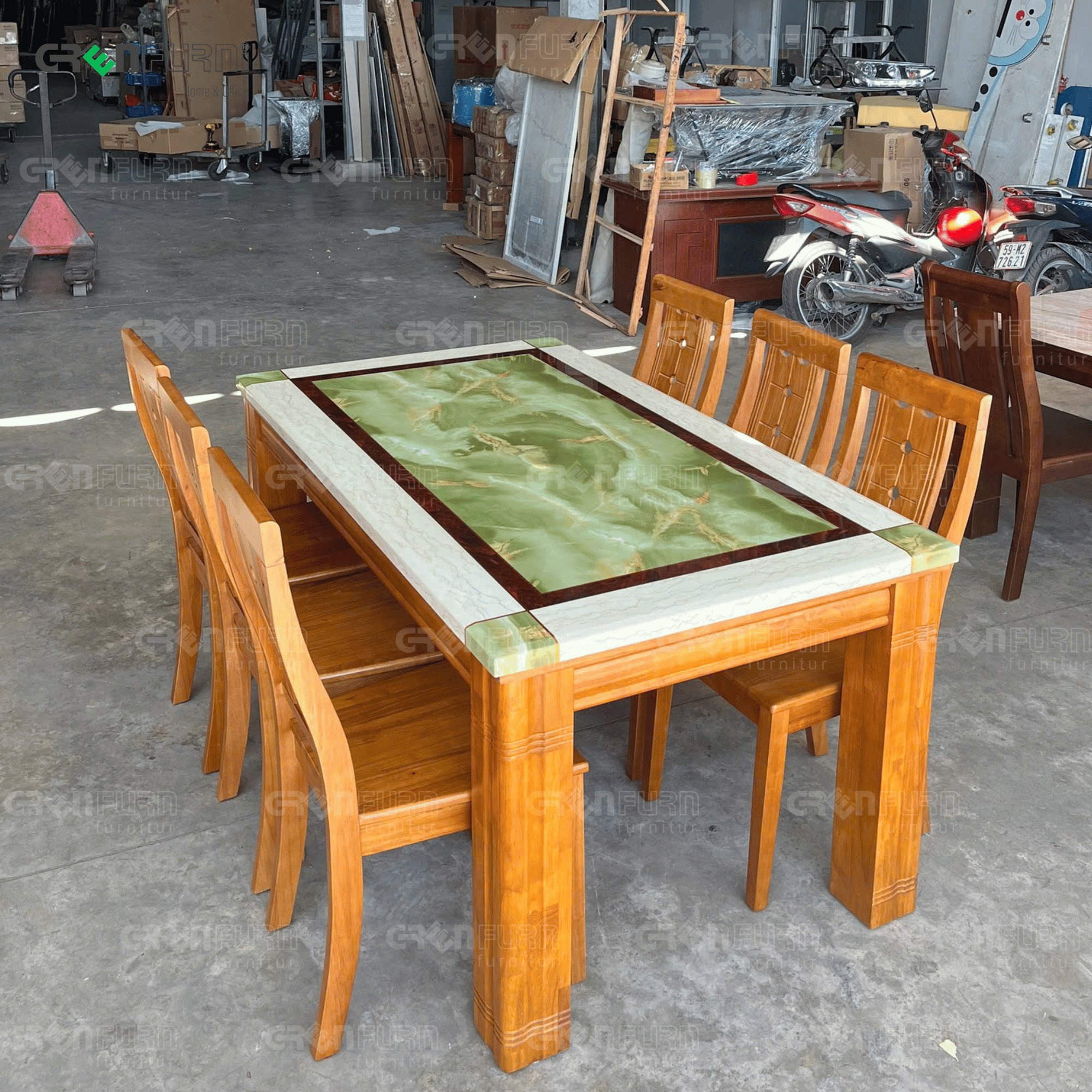 Bàn ăn mặt đá chữ nhật 