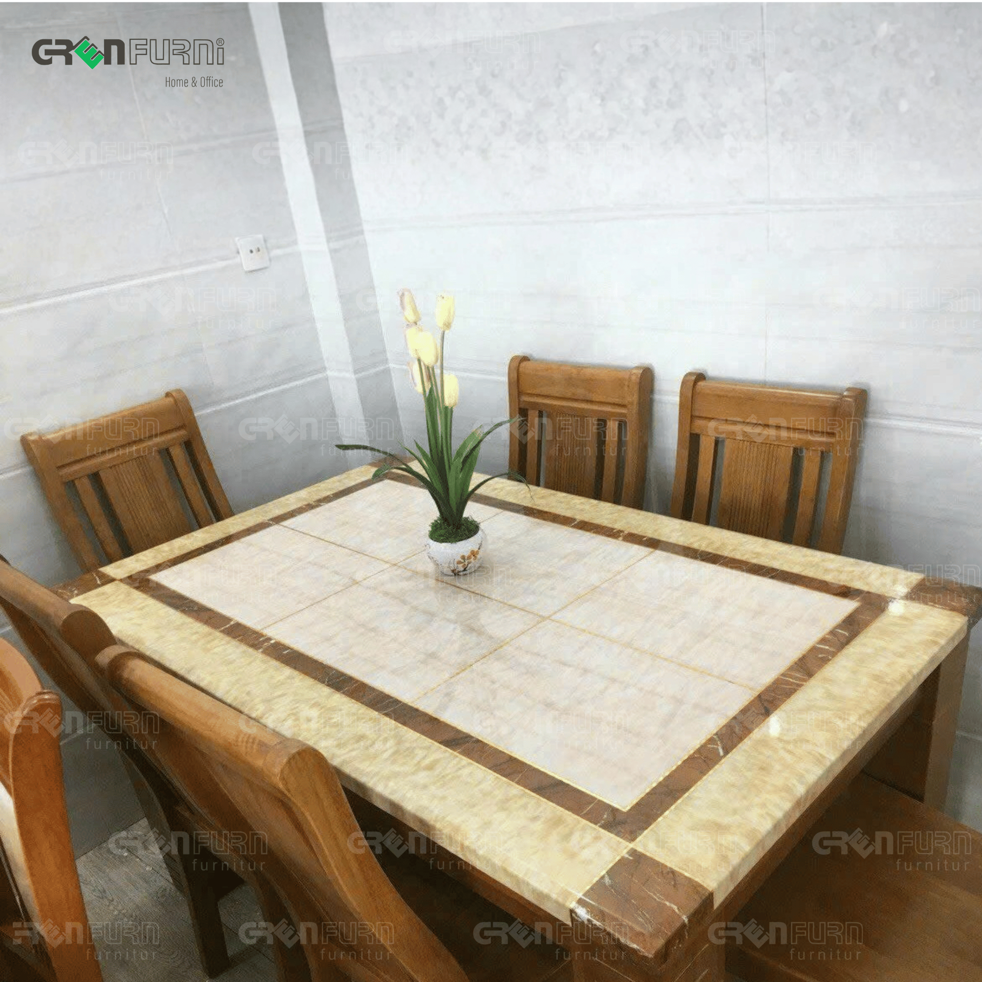 Bàn ăn mặt đá chữ nhật 