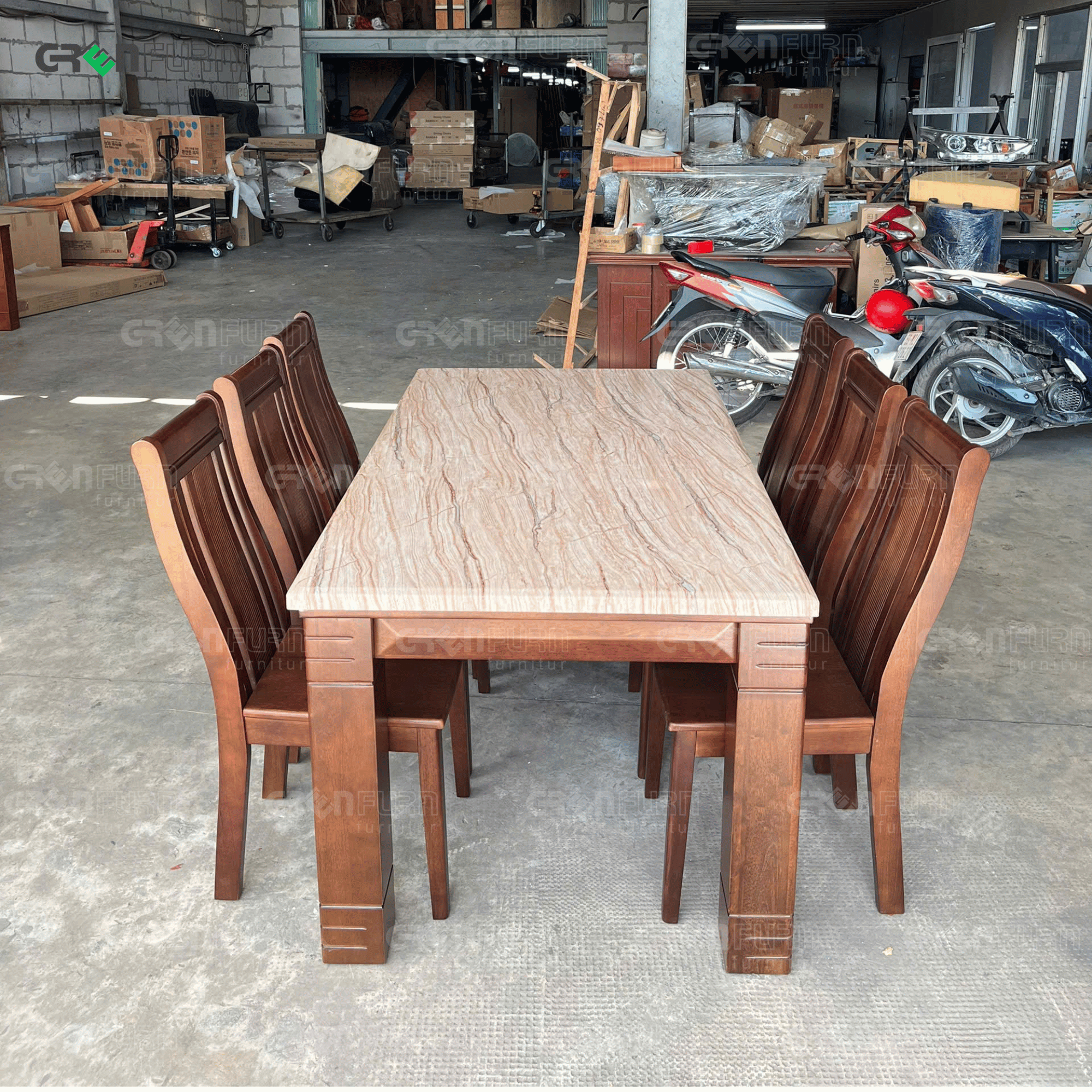 Bàn ăn mặt đá chữ nhật 