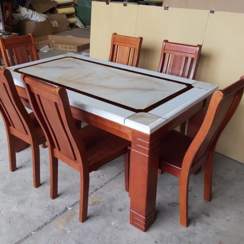 bộ bàn ăn mặt đá chữ nhật gr054