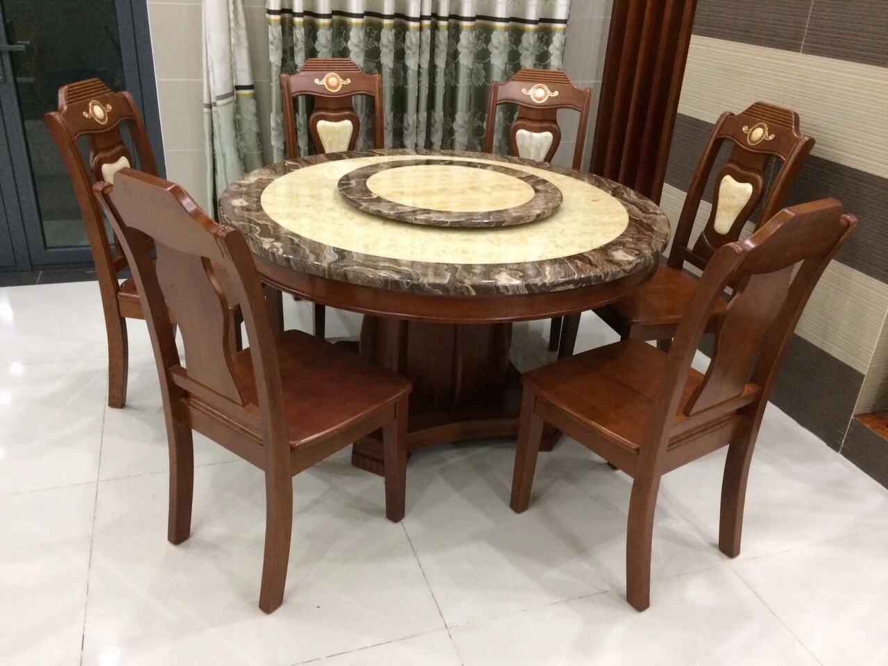Bộ bàn ăn mặt đá tròn cao cấp GR Doha Amma