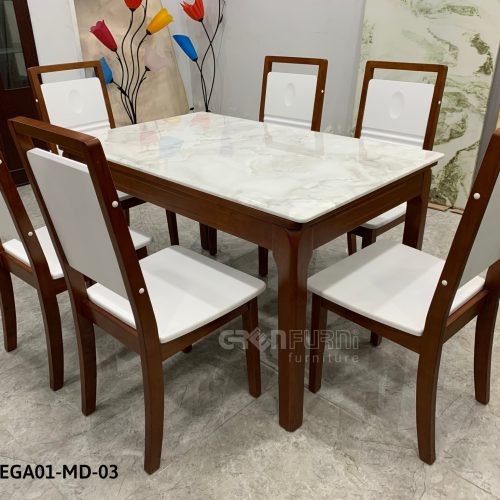 Bộ bàn ăn mặt đá chữ nhật GR Lavega 7 bo ban an mat da gr016 5
