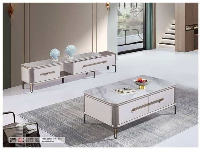 Set Bàn Trà Kệ Tivi Mặt Đá Nhập Khẩu GR617