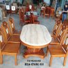 Bộ bàn ăn gỗ tự nhiên oval mặt đá GR03