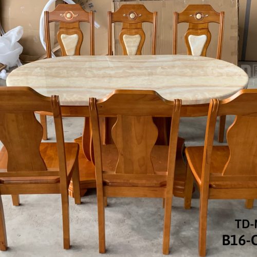 Bộ bàn ăn gỗ tự nhiên oval mặt đá GR03 6 ban an mat da oval03 2