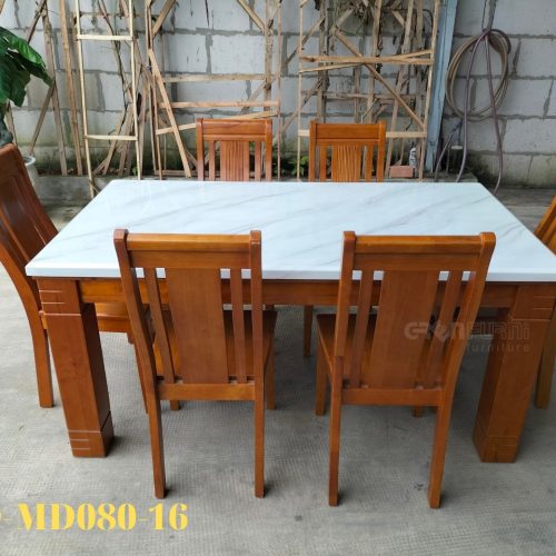 Bộ bàn ăn gỗ tự nhiên mặt đá cao cấp GR080 7 bo ban an go tu nhien mat da cao cap 080 1