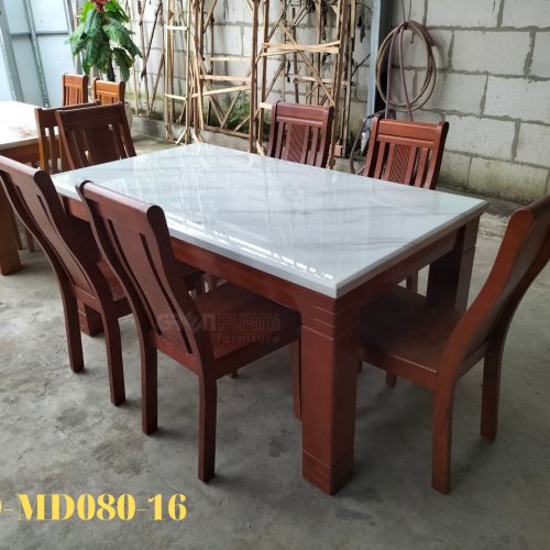 Bộ bàn ăn gỗ tự nhiên mặt đá cao cấp GR080 8 bo ban an go tu nhien mat da cao cap 080