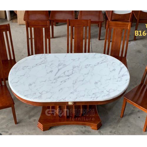 Bộ bàn ăn gỗ tự nhiên OVAL mặt đá - GR08 6 bo ban an mat go oval08 1
