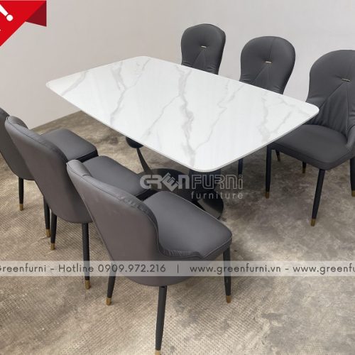 Bộ bàn ăn mặt đá Ceramic chân sắt hiện đại GR023 13 TD60023 14 16 2