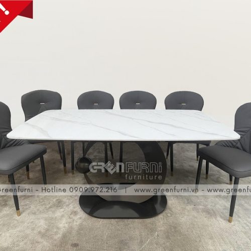 Bộ bàn ăn mặt đá Ceramic chân sắt hiện đại GR023 14 TD60023 14 16 3