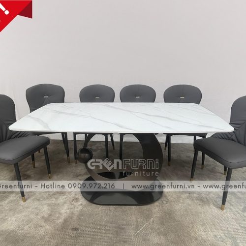 Bộ bàn ăn mặt đá Ceramic chân sắt hiện đại GR023 15 TD60023 14 16 4