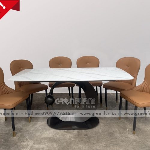 Bộ bàn ăn mặt đá Ceramic chân sắt hiện đại GR023 17 TD60023 14 16 6