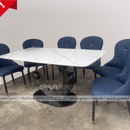Bộ bàn ăn mặt đá Ceramic chân sắt hiện đại GR023 10 TD60023 14 16 7