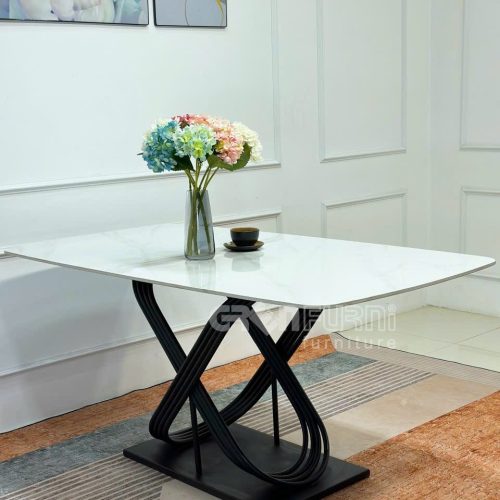 Bàn ăn hiện đại chân sắt mặt đá ceramic AG13