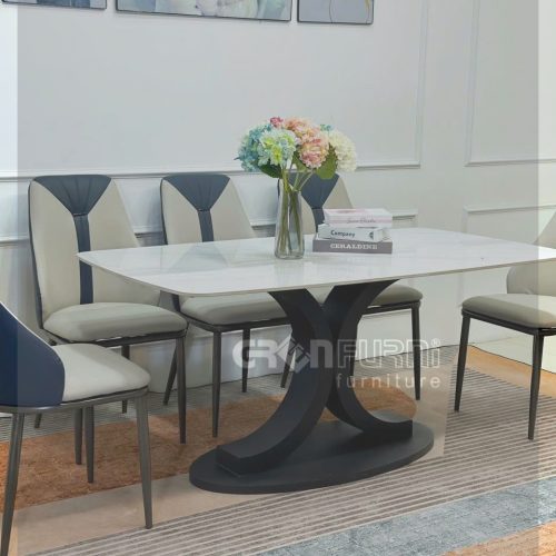 Bộ bàn ăn hiện đại mặt đá Ceramic chân sắt AG04