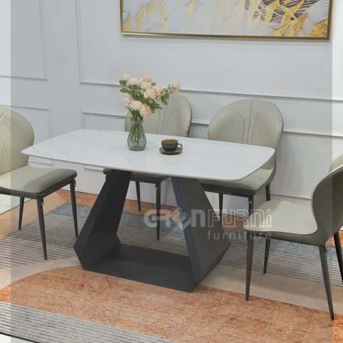 Bộ bàn ăn chân sắt mặt đá ceramic AG12