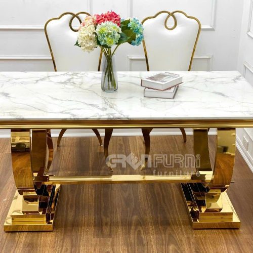 Bàn ăn tân cổ điển chân inox mạ vàng cao cấp AG07 3 ban an tan co dien ma vang cao cap ag07