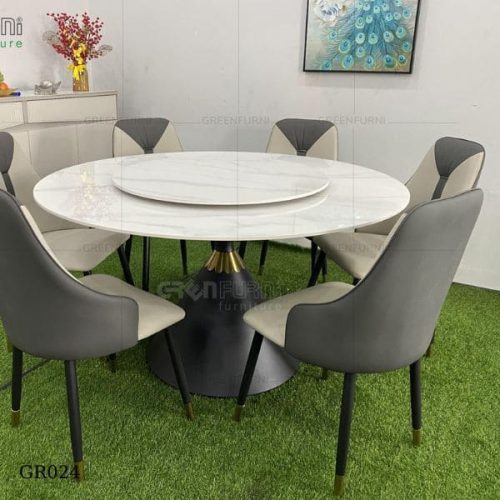 Bộ bàn ăn tròn mặt đá chân sắt Tulips nội thất Greenfurni GR024 6 phong an noi that greenfurni