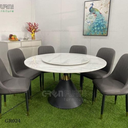 Bộ bàn ăn tròn mặt đá chân sắt Tulips nội thất Greenfurni GR024 7 bo ban an tron da ceramic