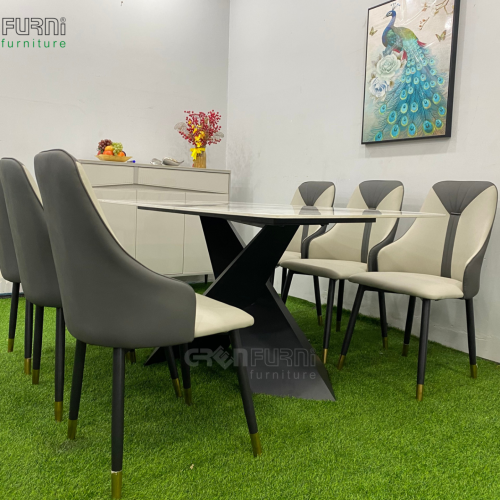 Bộ bàn ăn ceramic chân chữ X - GR60031 13 ban an mat da GR60031 6