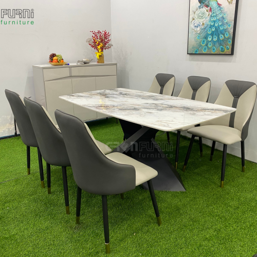 Bộ bàn ăn ceramic chân chữ X - GR60031 16 ban an mat da GR60031 9