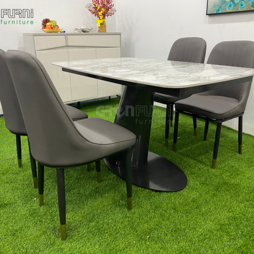 Bộ bàn ăn ceramic chân sắt tĩnh điện thiết kế GR60028 12 ban an mat da TD60028 2