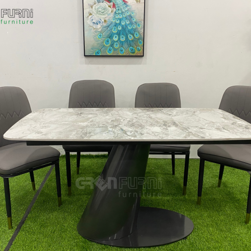 Bộ bàn ăn ceramic chân sắt tĩnh điện thiết kế GR60028 21 ban an mat da TD60028 3