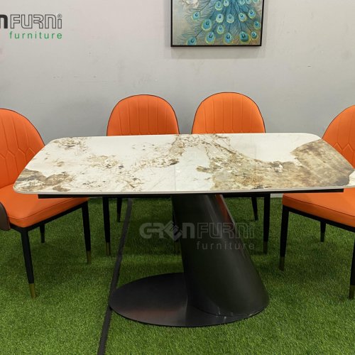 Bộ bàn ăn ceramic chân sắt tĩnh điện thiết kế GR60028 18 ban an mat da TD60028 6