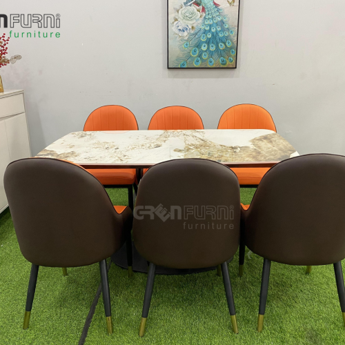 Bộ bàn ăn ceramic chân sắt tĩnh điện thiết kế GR60028 17 ban an mat da TD60028 7