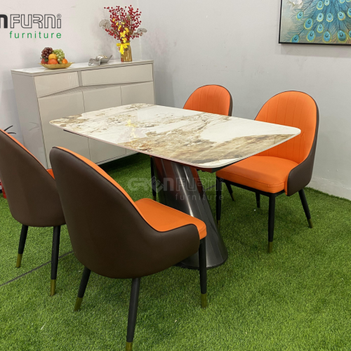 Bộ bàn ăn ceramic chân sắt tĩnh điện thiết kế GR60028 15 ban an mat da TD60028 9