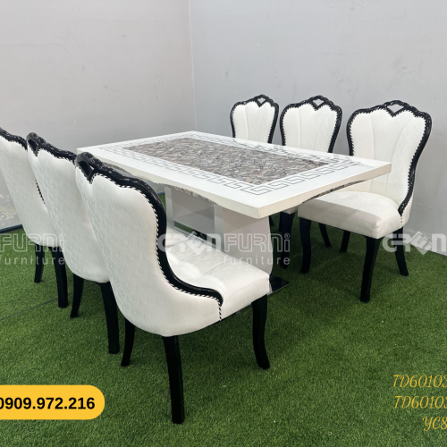 Bộ bàn ăn mặt đá GR-CP103 19 bo ban an mat da TD60103 KB 2