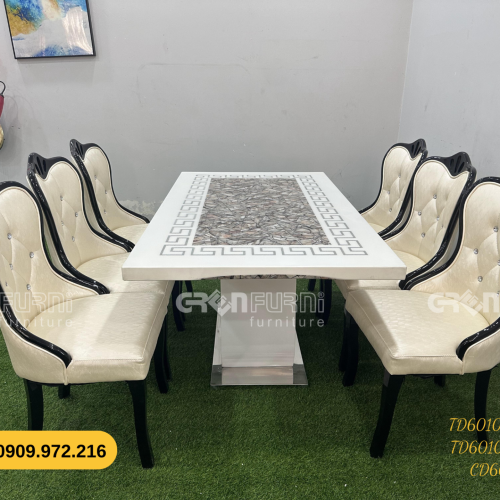 Bộ bàn ăn mặt đá GR-CP103 13 bo ban an mat da TD60103 KB 6