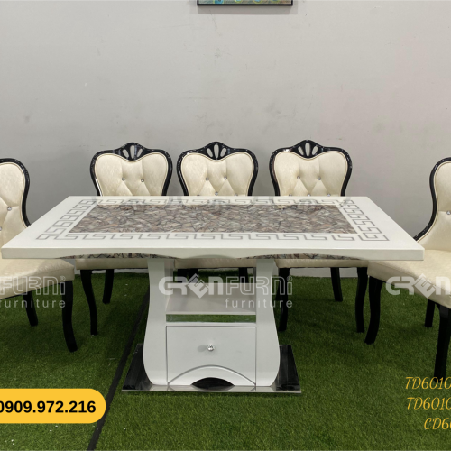 Bộ bàn ăn mặt đá GR-CP103 14 bo ban an mat da TD60103 KB 7