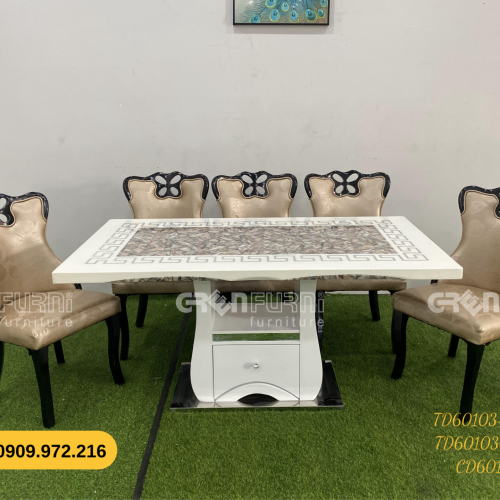 Bộ bàn ăn mặt đá GR-CP103 15 bo ban an mat da TD60103 KB 8