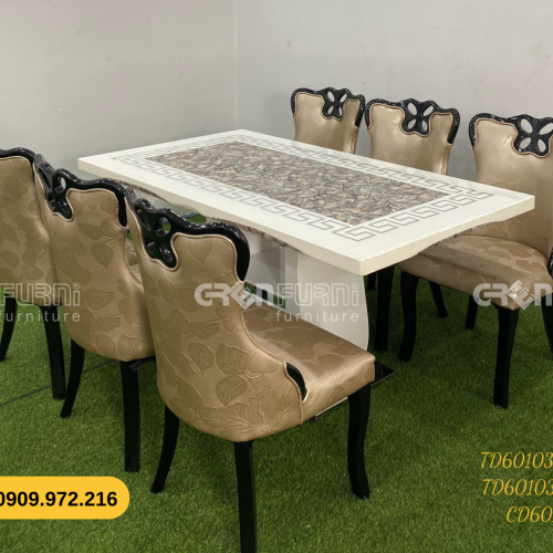 Bộ bàn ăn mặt đá GR-CP103 16 bo ban an mat da TD60103 KB 9