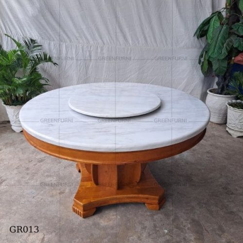 Bộ bàn ăn tròn DOHA mặt đá nội thất Greenfurni GR013 5 ban an go nguyen khoi